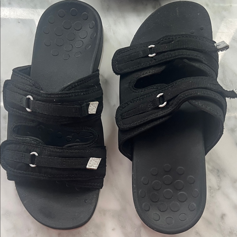 Vionic Black Slide Sandals with Adjustable Straps